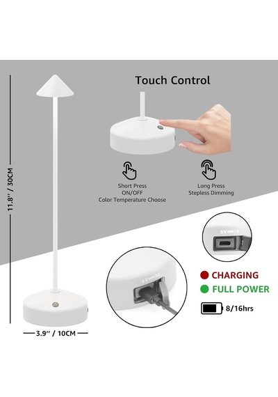 Alüminyum Led Pilli Masa Lambası, 2700k-6000k, Kısılabilir Led Masa Lambası, Kablosuz, Dokunmatik Kumanda, Ip54 Su Diğer