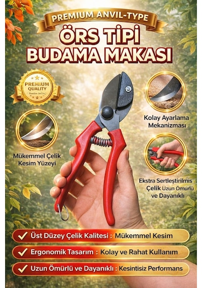 Örs Tipi Budama Makası Mükemmel Kesim, Uzun Ömürlü Premium Çelik Bahçe Makası