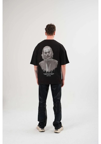 Wear Vexel Kadın Baskılı T-shirt Kısa Kol Bisiklet Yaka Oversize Rahat Kalıp Günlük Tişört - Siyah Çok Renkli