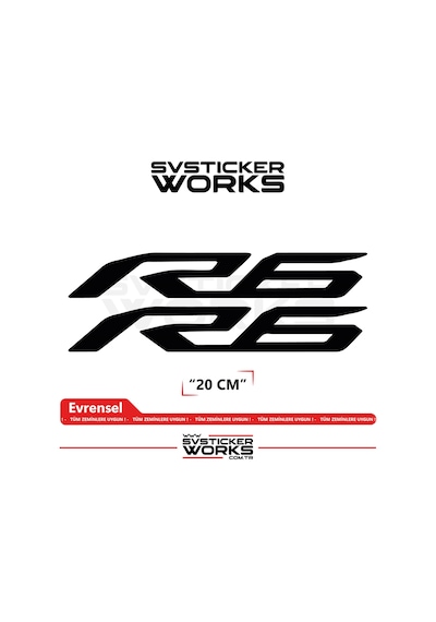 Yamaha R6 Uyumlu Yazı Sticker Yüksek Kalite Özel Kesim Folyo 2'li Set Siyah