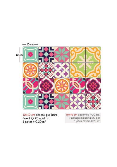 Tink Kendinden Yapışkanlı Pembe Desenli Pvc Karo Kaplama 10x10 Cm 20'li Paket