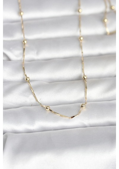 Ceylan Adam Cm 14k Gold Renk Kesme Çubuk Zincir Topçuklu Model 60 Cm Kadın Kolye Çok Renkli