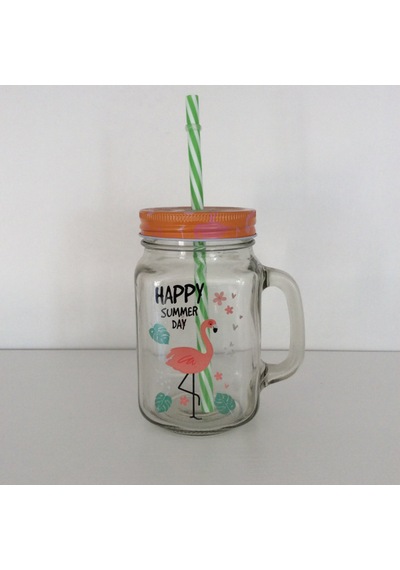 Flamingo Figürlü Limonata Kavanozu Çok Renkli