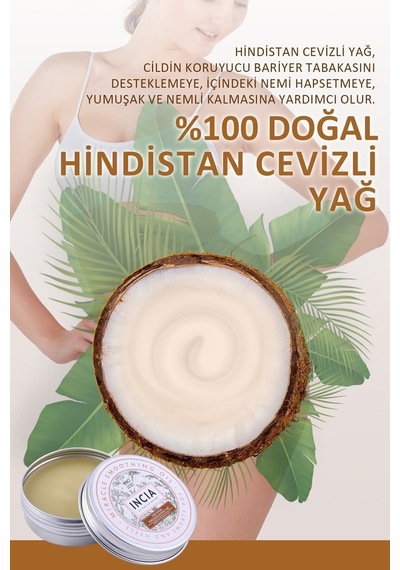 INCIA %100 Doğal Tüm Vücut İçin Butter Yoğun Nemlendirici Krem Hindistan Cevizli Organik Vegan 50 ML