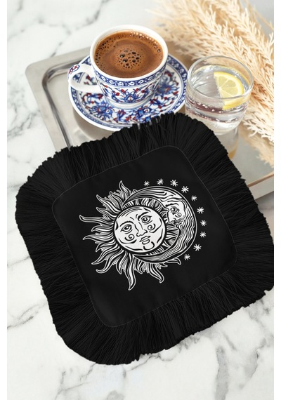 Güneş Ay Motifli Saçaklı Kahve Yanı Sunumluk Peçete - Mistik Bohem Siyah Beyaz Bardak Altlığı Mendil Tozlu Deniz Adaçayı Güneş Ay Motifli Saçaklı Kahve Yanı Sunumluk Peçete - Mistik Bohem Siyah Beyaz Bardak Altlığı Mendil Tozlu Deniz Adaçayı