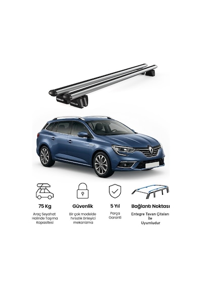 Pençe Renault Megane Sw 2016-2023 Uyumlu Gri Ara Atkı 109cm Port Bagaj Tavan Barı