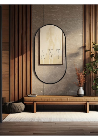 Dekoratif Ayna, Duvar Aynası, Konsol Aynası, Mdf, Elips Ayna, Çerçeveli Ayna 80x40 Cm 80 X 40 Siyah