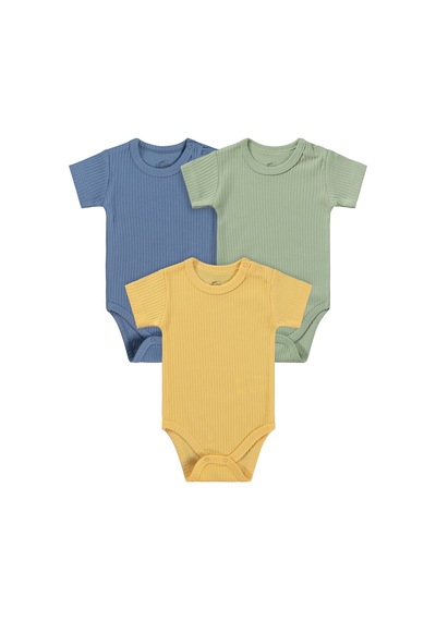 Minidamla Baby Minidamla Kısa Kol Basic 3'lü Set 1-18 Ay Çıtçıtlı Badi - Mavi Koyu Mavi