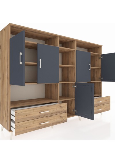 Hyperion Dolap 12 Raflı 4 Çekmeceli 5 Kapaklı 220x44x163 Çam-antr Çam-antrasit/çam Hyperion Dolap 12 Raflı 4 Çekmeceli 5 Kapaklı 220x44x163 Çam-antr Çam-antrasit/çam