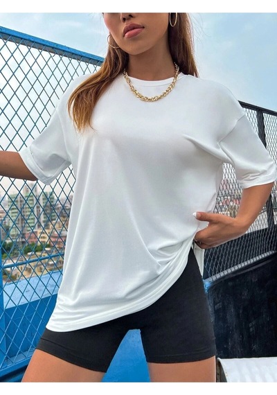 Tarzsokak Brooklyn Slogan Baskılı Gazete Desenli Oversize Beyaz