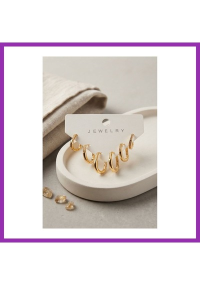 Bezos Gold Renk Zirkon Taşlı Pirinç İnce Kare Halka Model Kadın Küpe Seti Bty