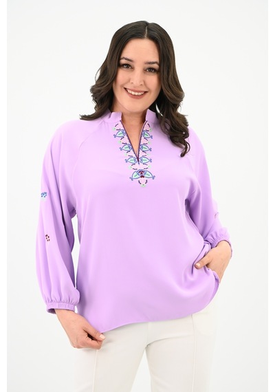 Koza Butik Kadın Nakış Detaylı Uzun Kollu Bluz 1715-24 001