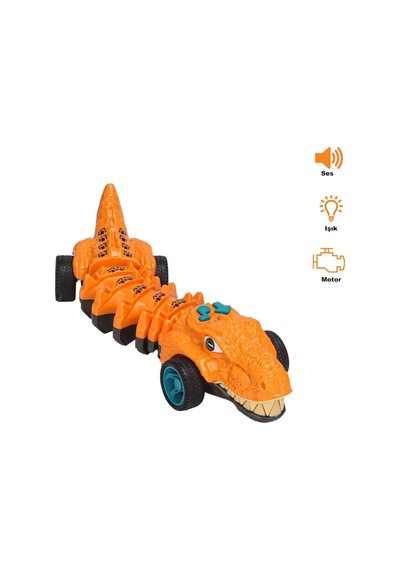 1 Adet Işıklı Müzikli Hareketli Dinozor Figürlü Yürüyen Araba 31 Cm Çok Renkli