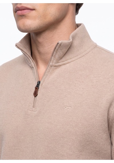 Mustang Bej Erkek Fermuarlı Basic Nakışlı Sweatshirt M6wm-swt1591