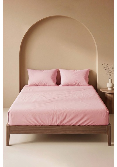 Pudra Pembe Çift Kişilik Düz Çarşaf Takımı 160x200 Cm - 3 Parça
