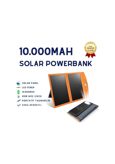 10.000mah Güneş Enerjili Solar Powerbank-1479 BEYAZ