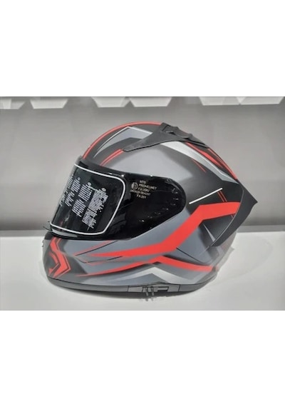 Mts Pro 801 Twılgh Güneş Gözlüklü Motosiklet Kaskı Mat Gri - Kırmızı