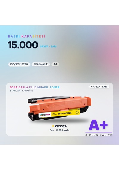 Hp 654a Cf332a Sarı Uyumlu Toner A Plus / Color Laserjet Enterprise M651