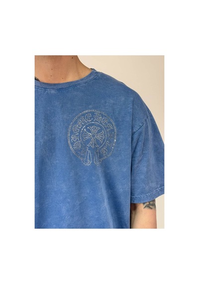 Zaee Vintage Washed Taşlı Oversize T-shirt Mavi