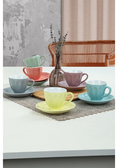 Keramika Soft Mix Badem Çay Takımı 12 Parça 6 Kişilik