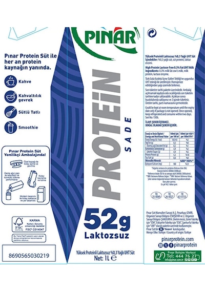 Pınar Protein Süt Sade 1 Lt X 6 Adet