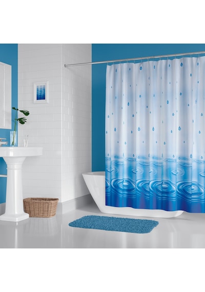 Mavi Küvet Perdesi-Damla Desen Banyo Perdesi, Lüx Mavi Su Damlası Açık Mavi