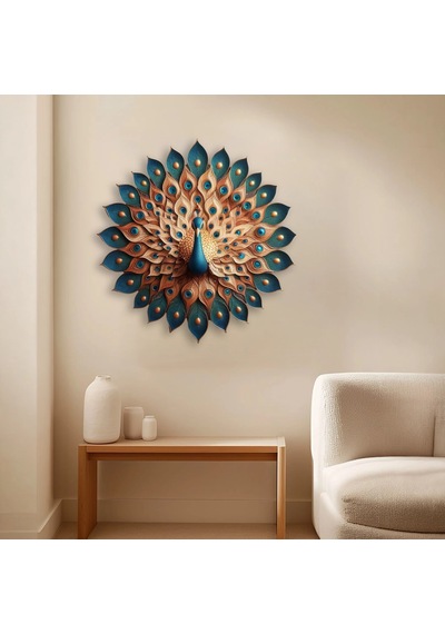 Turkuaz Tavuskuşu - Metal Tablo - Dec0114 60 X 60 Cm Çok Renkli