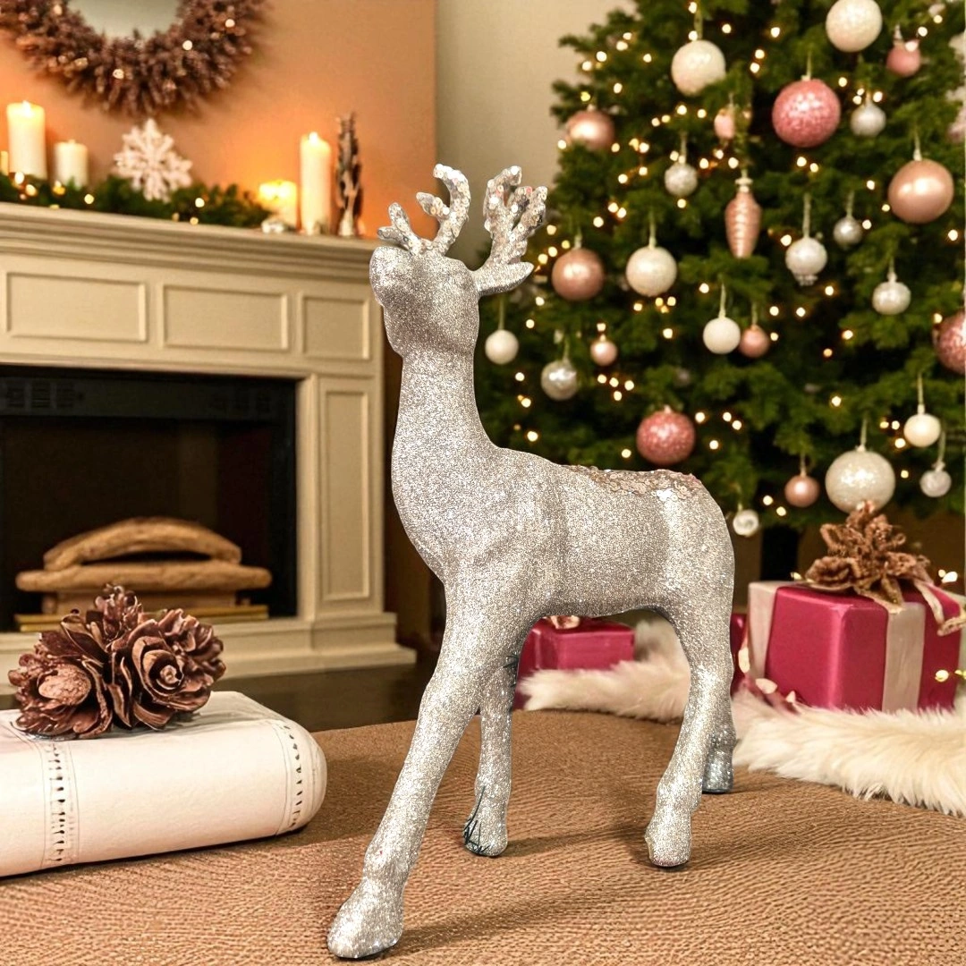 Yılbaşı Lüks Dekoratif Gold Simli Geyik 32cm Ast7212