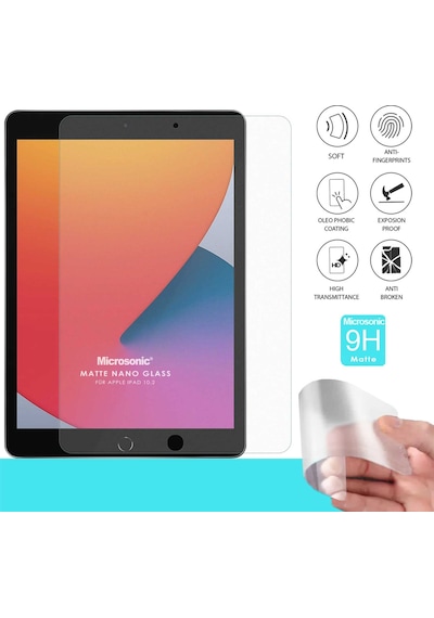Microsonic Apple Uyumlu iPad 10.2 '' 8. Nesil Kılıf (A2270-A2428-A2429-A2430) Matte Nano Glass Cam Ekran Koruyucu