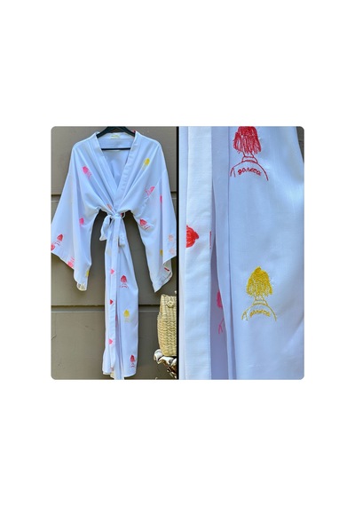 Lila Mare Pamuk Nakışlı Kimono Renkli Renkli