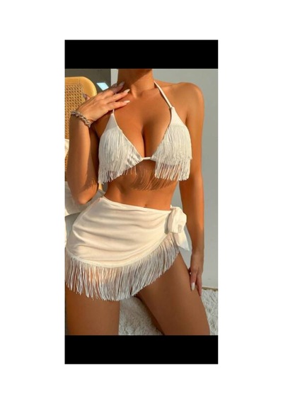 Nisanurtekstil 3'lü Bikini Takımı Beyaz Beyaz