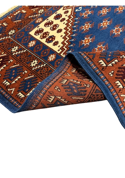 El Dokuma Sıfır Yağcıbedir Seccade 113x120 Mavi Kahve Kök Boya %100 Yün Namazlık