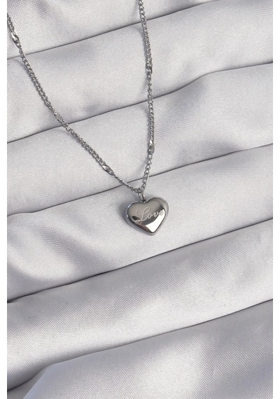 316l Çelik Gümüş Renk Kalp Model Love Kolye 5886 Çok Renkli
