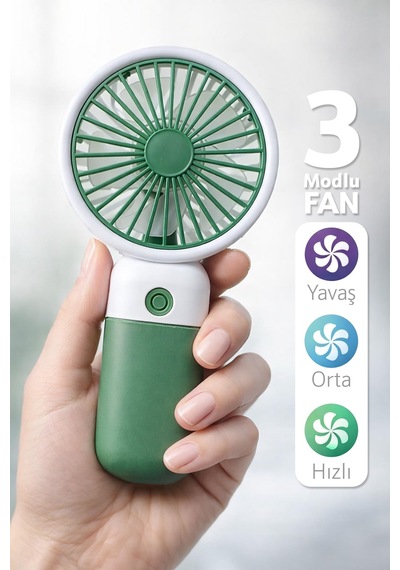 Standlı 3 Mod Şarjlı El Fanı 5 Kademe Seyahat Masaüstü Vantilatör Taşınabilir Mini Fan Yeşil F139