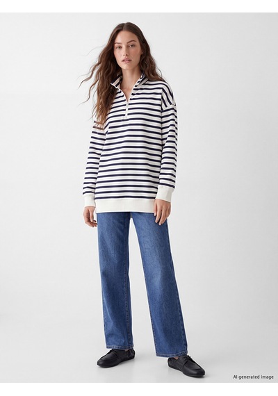 Lcw Modest Lacivert Çizgili Kadın Kalın Sweatshirt Tunik