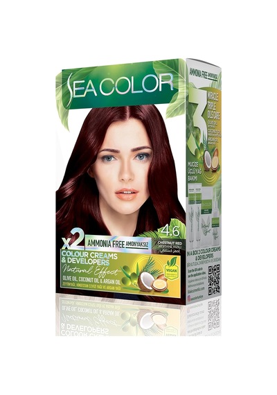 Amonyaksız, Vegan, Doğal, Besleyici Kalıcı Saç Boyası%100 Beyaz Kapama 1 Paket 2 X 50 Ml Boya & Oksidan Kestane Kızılı 4.6