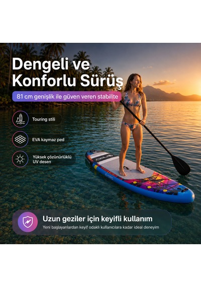 Npo Sunset Palm 305x81x15cm Şişme Premium Sup Paddle Board 148kg Kürek Pompa Çanta Koltuklu Full Set
