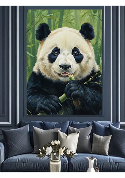 Ahşap Tablo Bambu Yiyen Panda Fotoğrafı