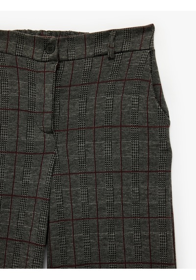 Koton Cepli Ekoseli Geniş Paça Pantolon Gri Ekose 7wkg40226ak Gri Ekoseli