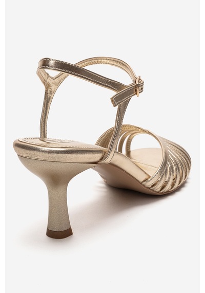 Luvishoes Danıca Altın Cilt İnce Bantlı Kadın Topuklu Ayakkabı