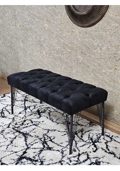 Siyah Boyalı Tel Ayaklı 90 Cm Puf Bench - Puf - Bench - Kasalı Ot Çok Renkli