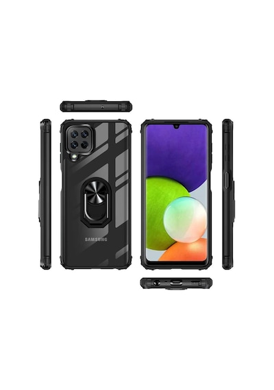 Galaxy M32 Kılıf Şeffaf Kenarları Renkli Manyetik Yüzüklü Zırh Si
