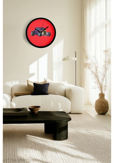 Klasik Araba Modern Duvar Saati - 30cm - Önü Camlı Siyah Kasa - Sessiz Mekanizma-jh0789 Siyah