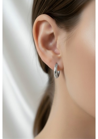 Çekirdekjewelry 925 Ayar Gümüş Düz Sade Halka Küpe Gri