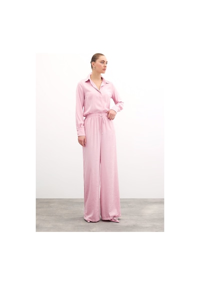 Sateen Zebra Desenli Salaş Pantolon - Pudra-135734 Pudra