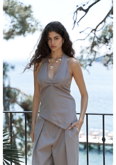 Mai Collection Mai Studios Co. Onagho Boyundan Bağlı Gri Crop Gri