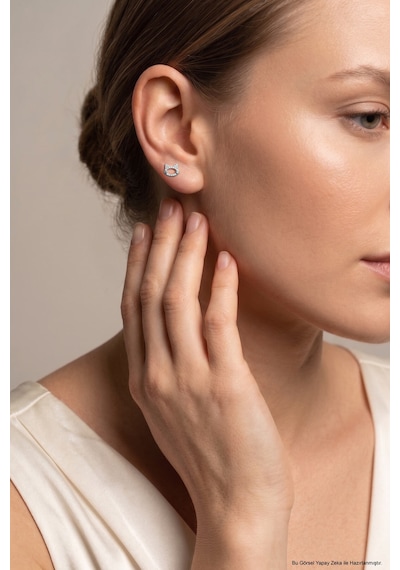 Sevimli Kedi 18 Ayar Beyaz Altın Kaplama Gümüş Flat-lobe Piercing