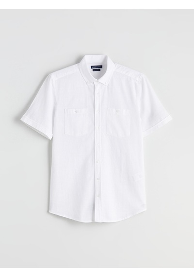 Lcwaıkıkı Classic Beyaz Regular Fit Kısa Kollu Armürlü Erkek Dokulu Gömlek