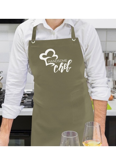 Bk Gift Profesyonel Chef Tasarımlı Haki Yeşil Mutfak Önlüğü, Aşçı Önlüğü, Şef Önlüğü, Ev si, Arkadaşa -4 Bej