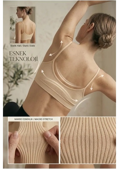 İpeksi Collection İp Askılı Pamuklu Çıkarılabilir Pedli Büstiyer Bralet - Sporcu Yarım Atlet Ten